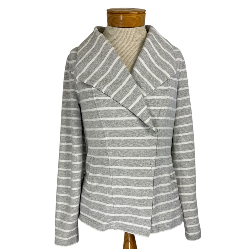 Isaac Mizrahi Live! Moto Jacket Women's S Gray White Striped Asymmetrical